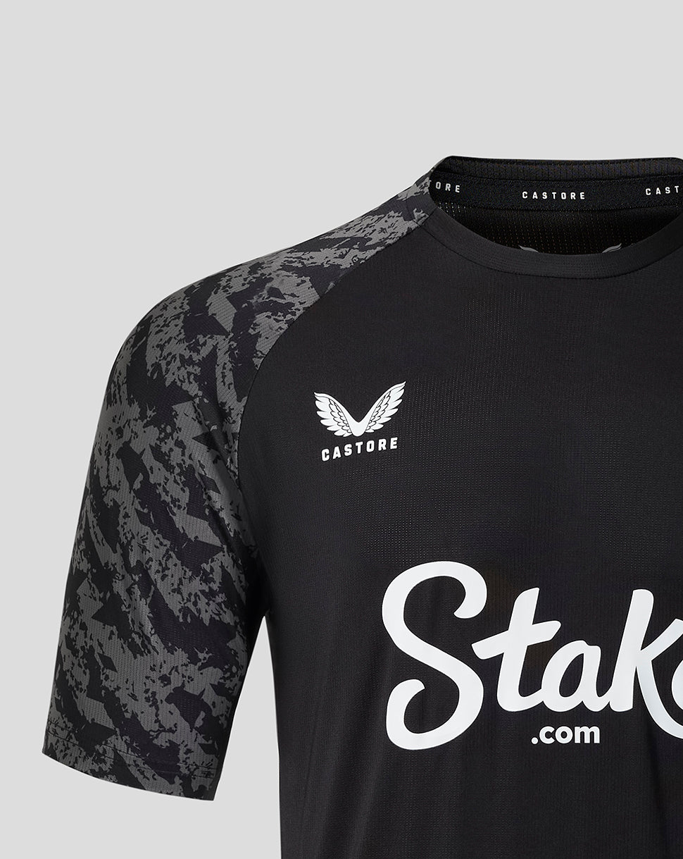 Everton FC men's performance short sleeve T shirt in black with camo sleeves and Everton crest on chest