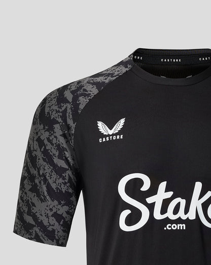 Everton FC men's performance short sleeve T shirt in black with camo sleeves and Everton crest on chest