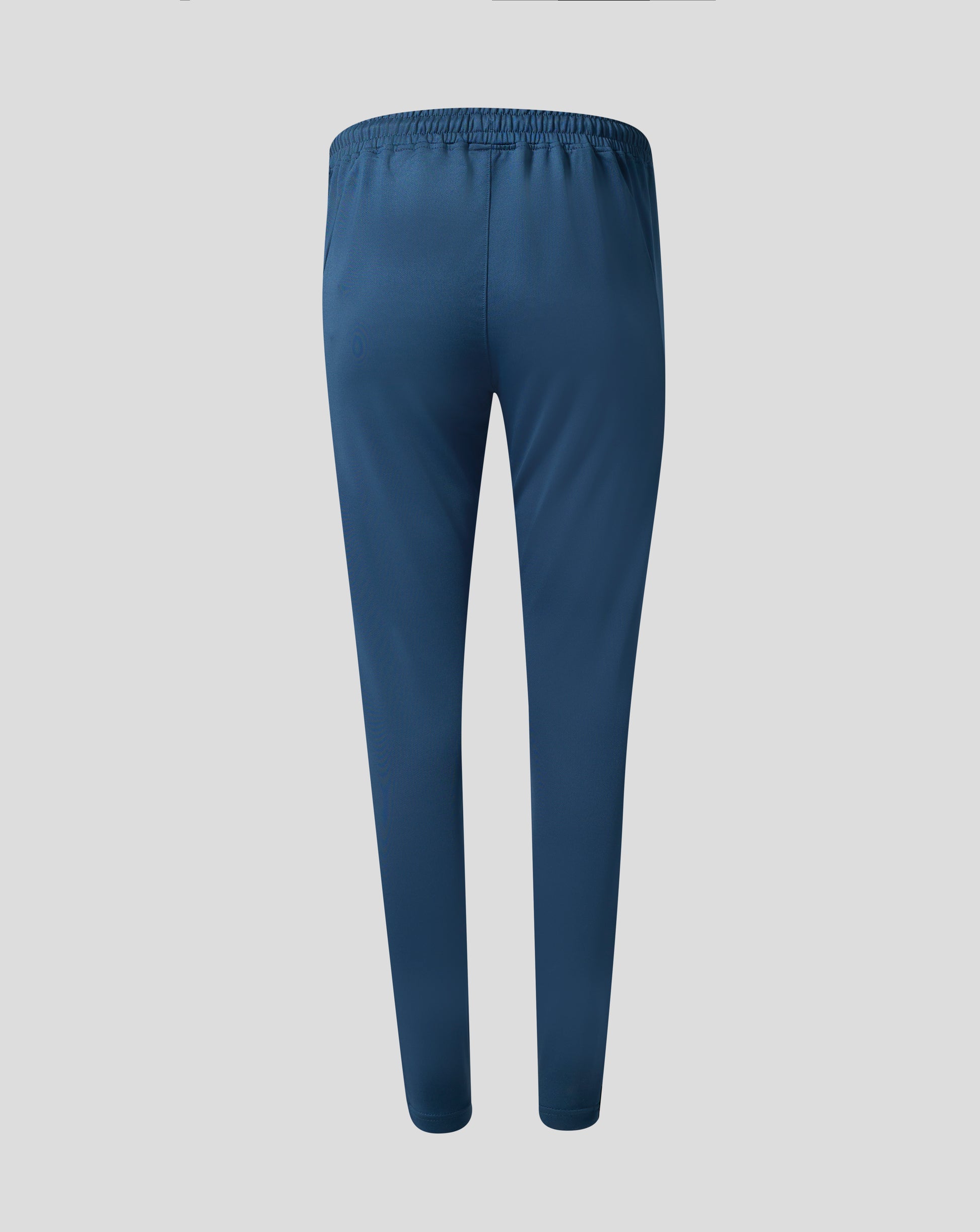 Rear view of Moonlit Ocean blue Everton performance knit pants with an elastic waistband.