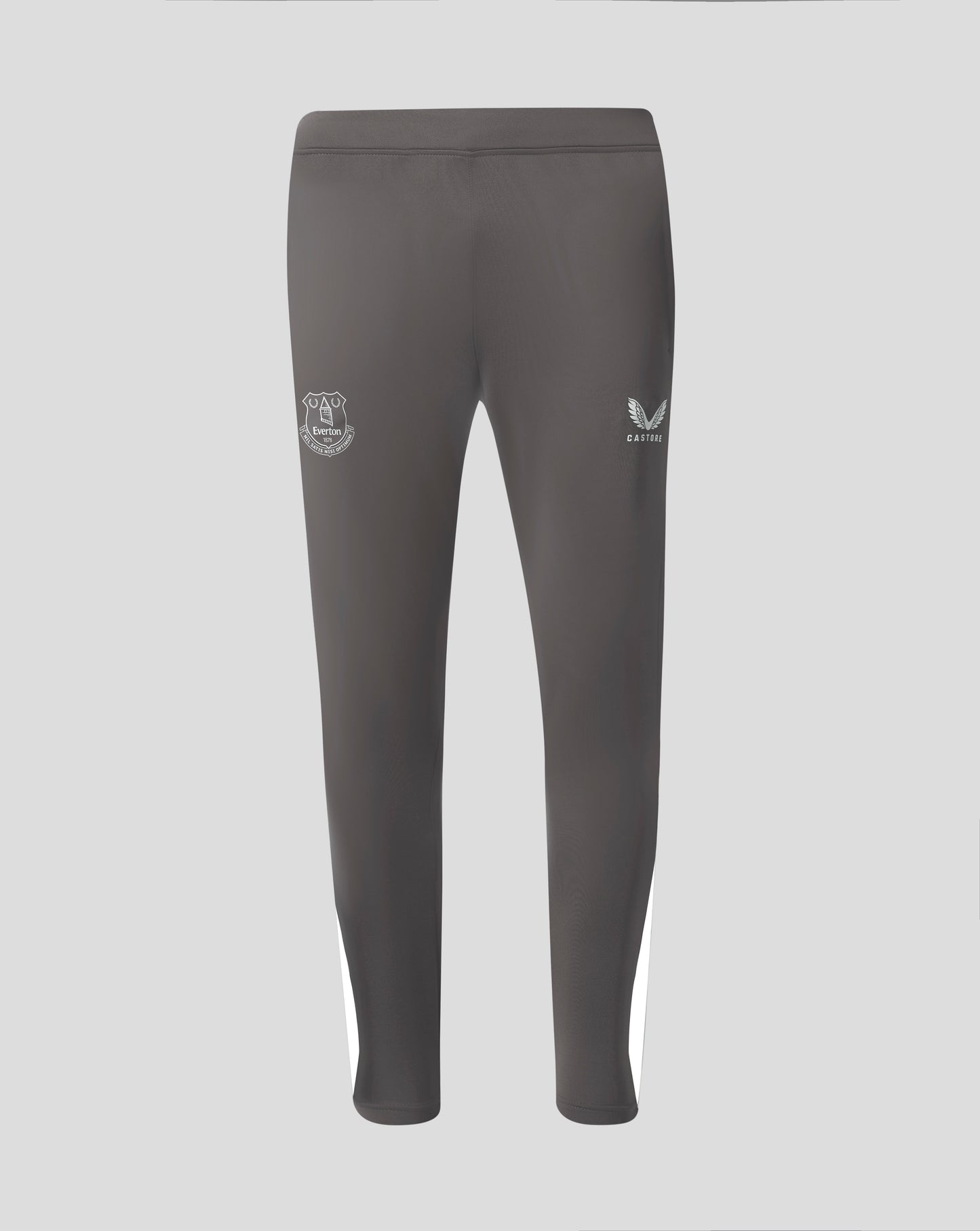 Back view of dark gray Everton performance knit pants with Everton crest on the left thigh and Castore logo on the right thigh.
