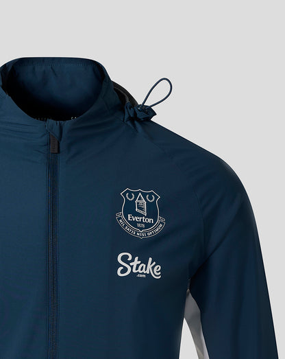 Moonlit Ocean Everton packable hooded jacket chest area featuring crest and Stake logo