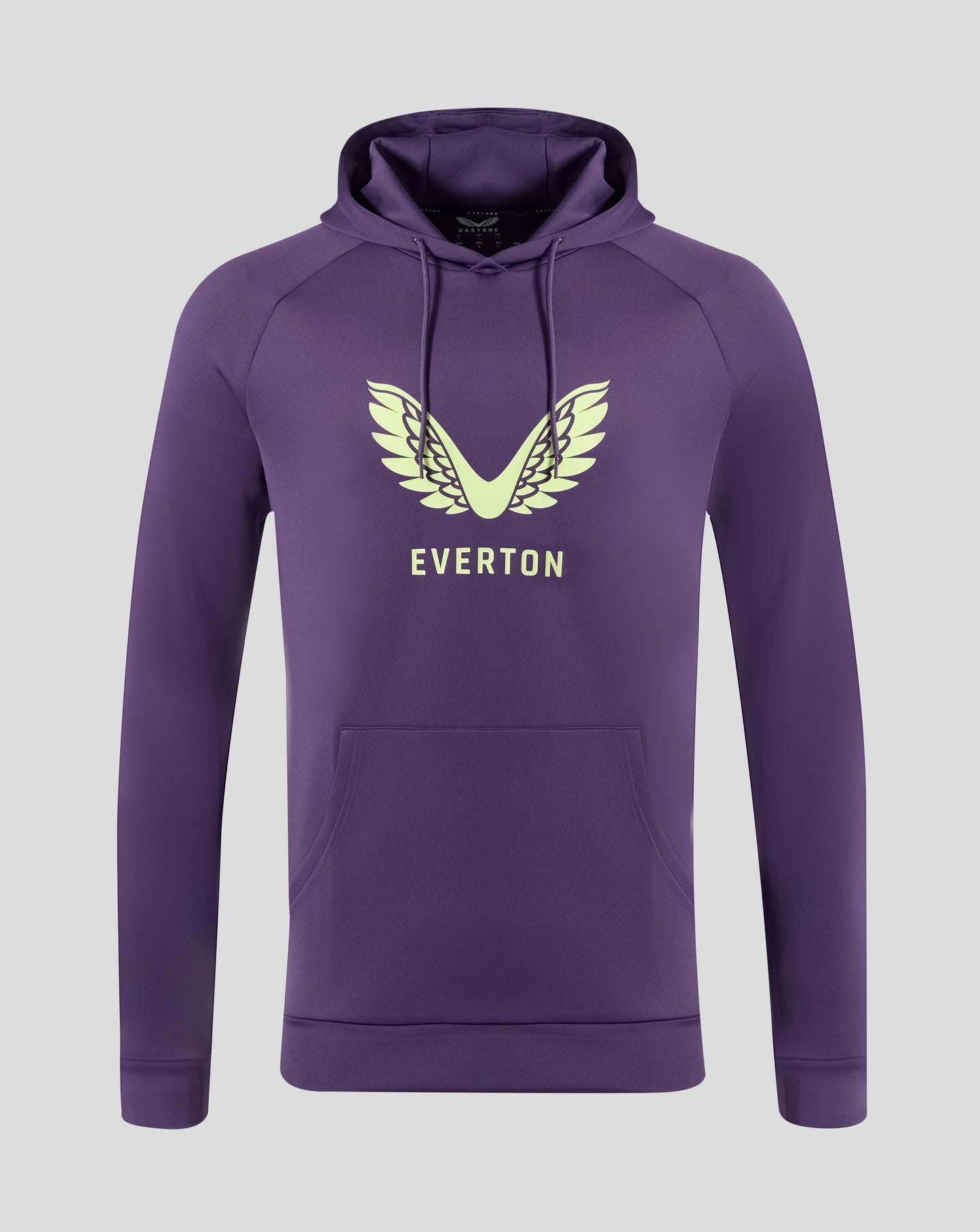 Purple Loganberry Everton hoodie with pale yellow wing emblem and EVERTON lettering on the chest