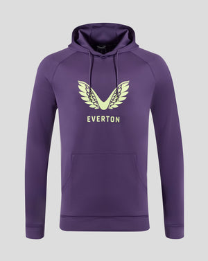 Purple Loganberry Everton hoodie with pale yellow wing emblem and EVERTON lettering on the chest