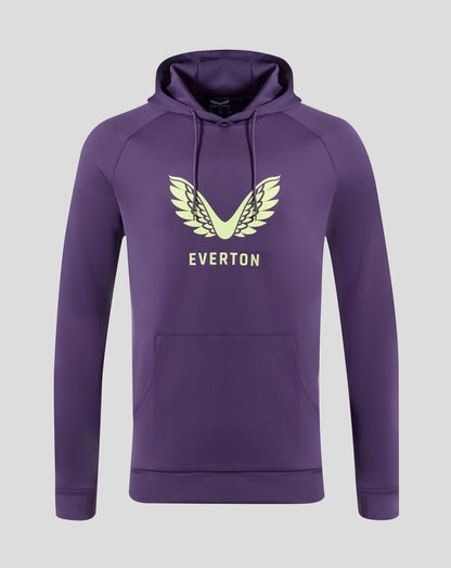 Purple Loganberry Everton hoodie with pale yellow wing emblem and EVERTON lettering on the chest