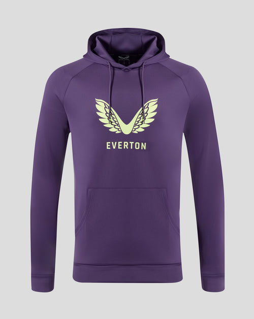 Purple Loganberry Everton hoodie with pale yellow wing emblem and EVERTON lettering on the chest
