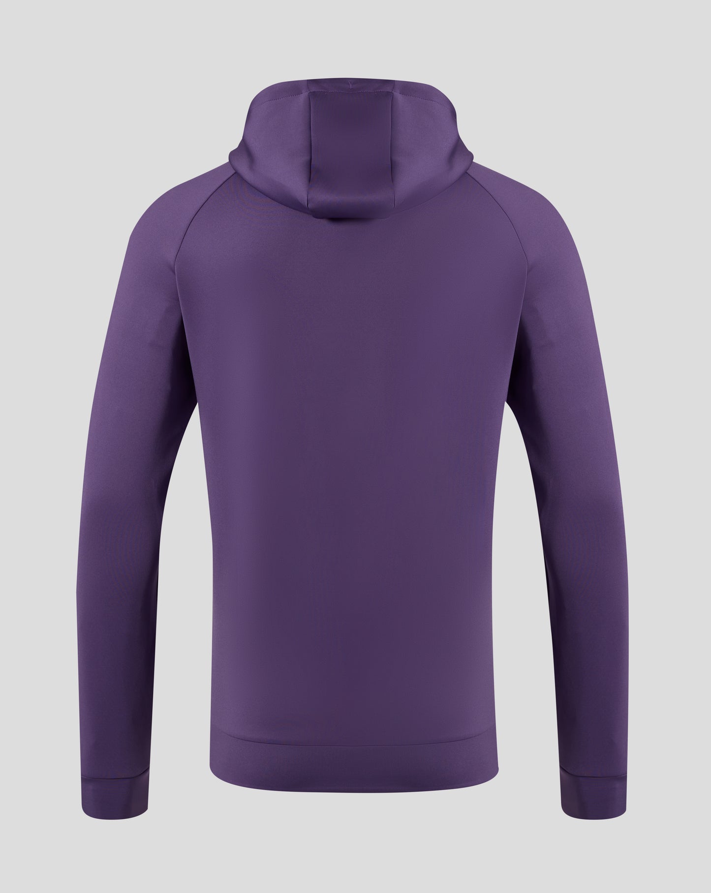 Back view of Everton FC 25/26 presentation scuba logo hoodie in Loganberry with hood up