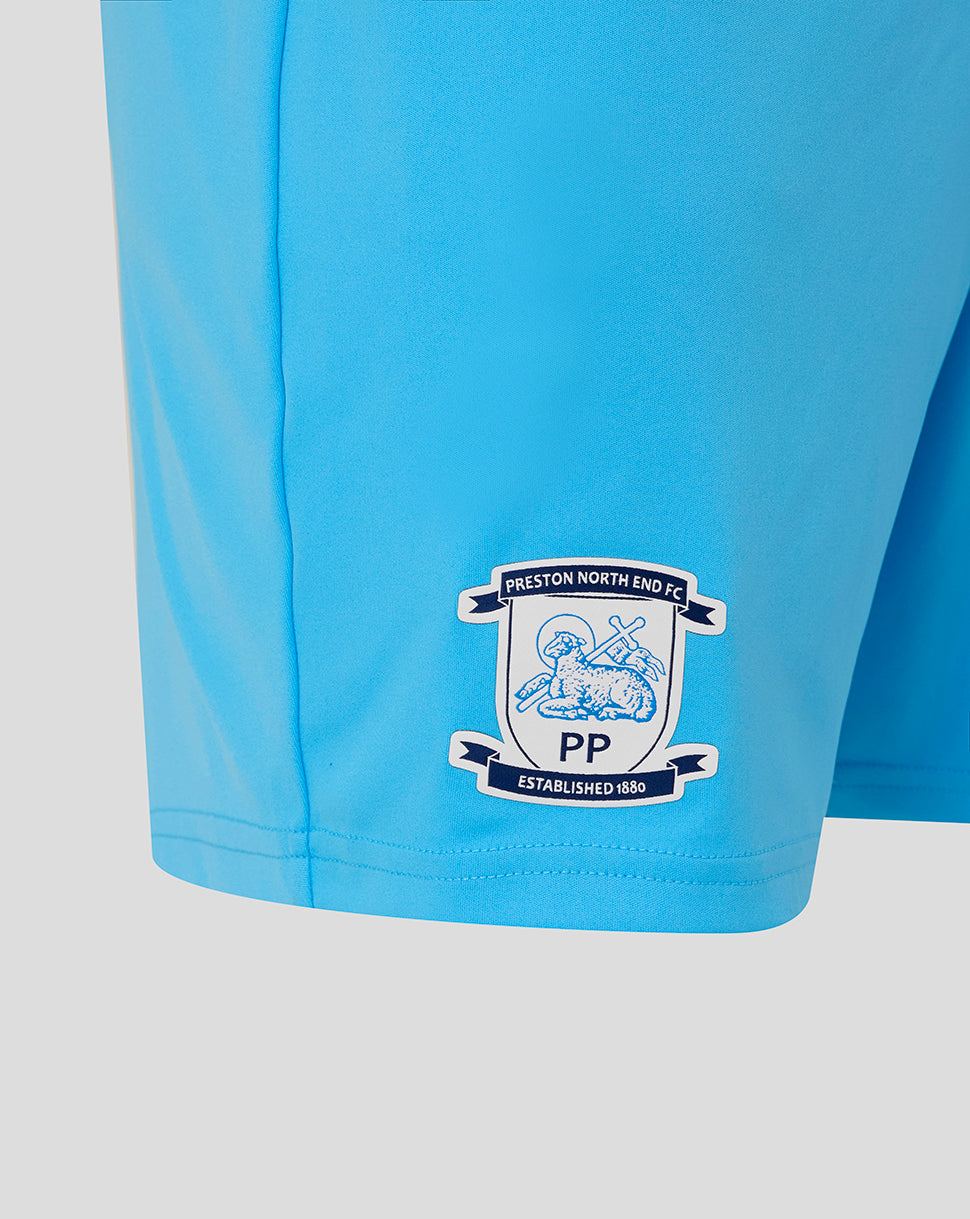 Blue Preston North End third goalkeeper shorts with PNE crest on the right thigh and AerTek breathable fabric