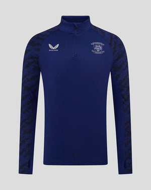 Blue Preston training midlayer top with quarter zip, Castore logo and club crest on chest
