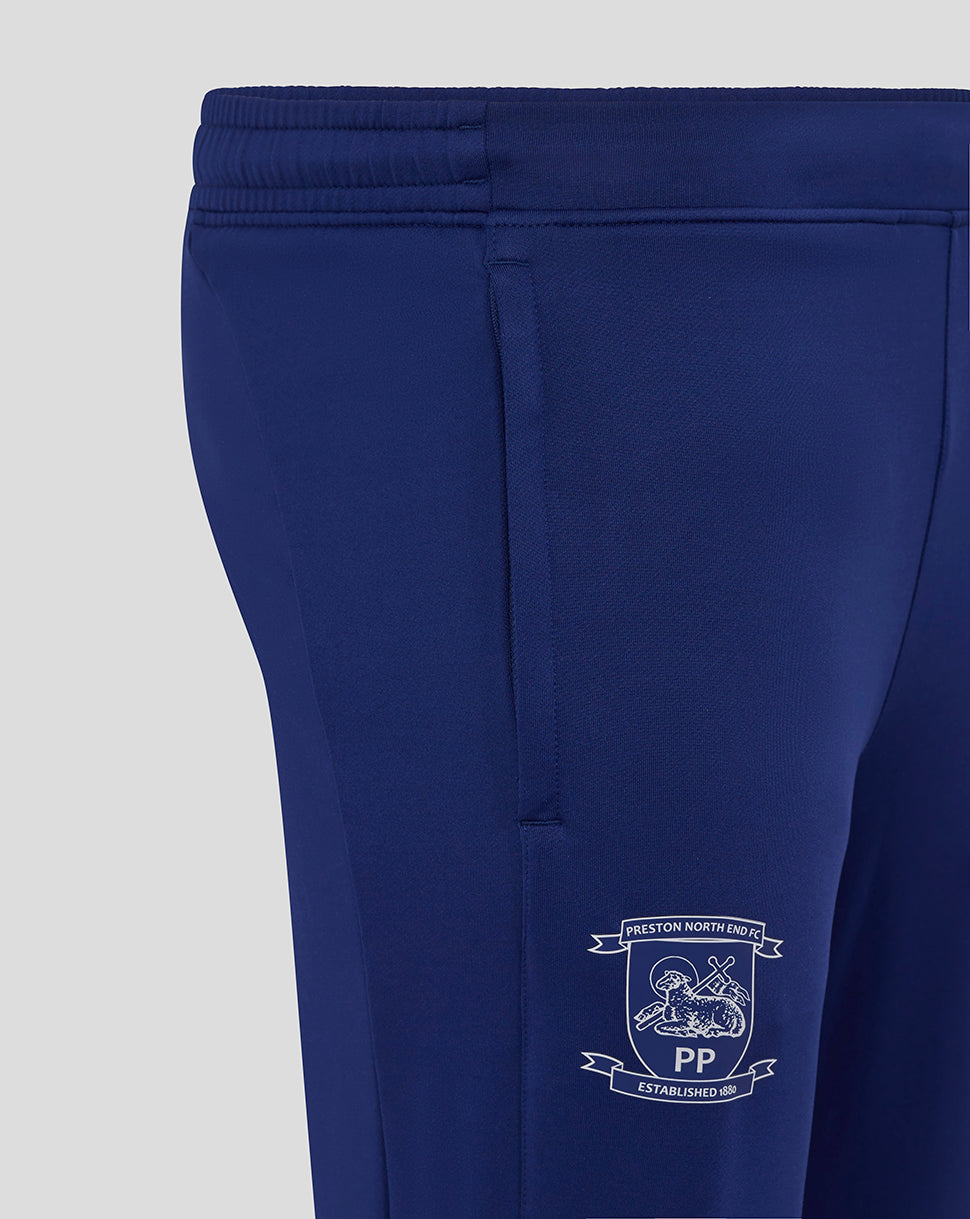 Blue Preston training knit pants with contrast side panel and crest on the thigh