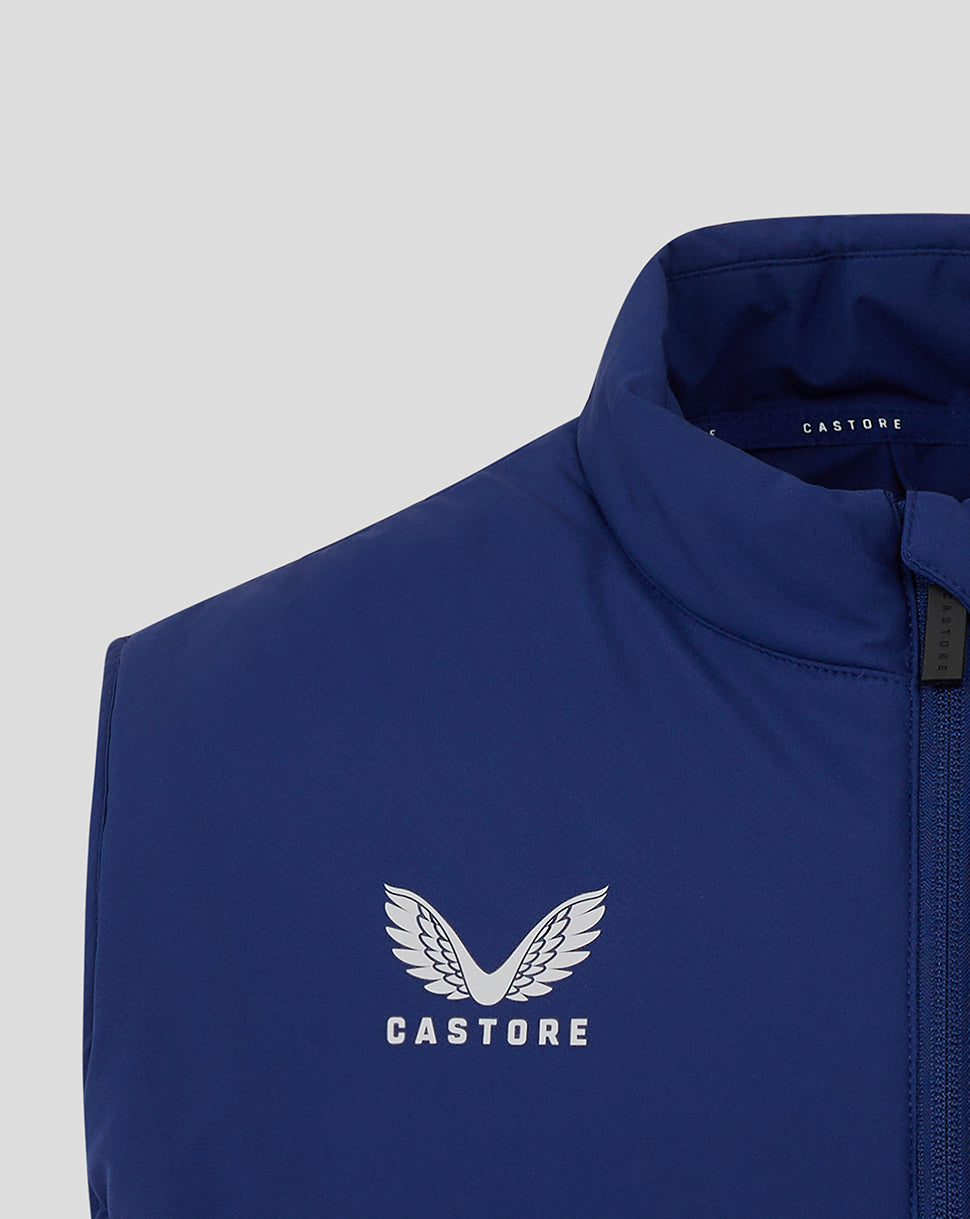 Blue Preston North End training gilet with club crest and Castore logo on the chest and a front zip