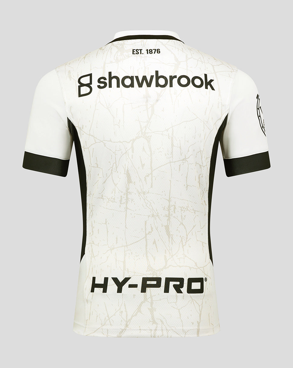 Back of Saracens shirt with shawbrook sponsor across upper back EST 1876 and HY-PRO at lower back.