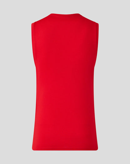 Back view of red Saracens sleeveless tee with plain body and camo side panel
