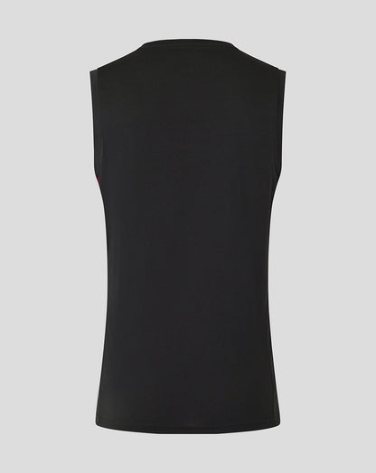 Back view of black Saracens training vest with breathable perforated fabric.