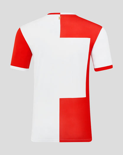 Back view of Feyenoord 25/26 home shirt with white base and bold red geometric panels