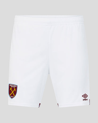 White West Ham United men's home shorts with club crest on the left leg and Umbro logo on the right leg