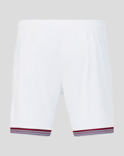 White West Ham men's 25/26 home shorts with maroon and light blue striped hem