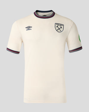 Cream away short sleeve shirt with West Ham crest and Umbro logo on the chest.