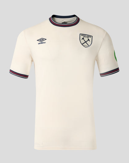 Cream away short sleeve shirt with West Ham crest and Umbro logo on the chest.