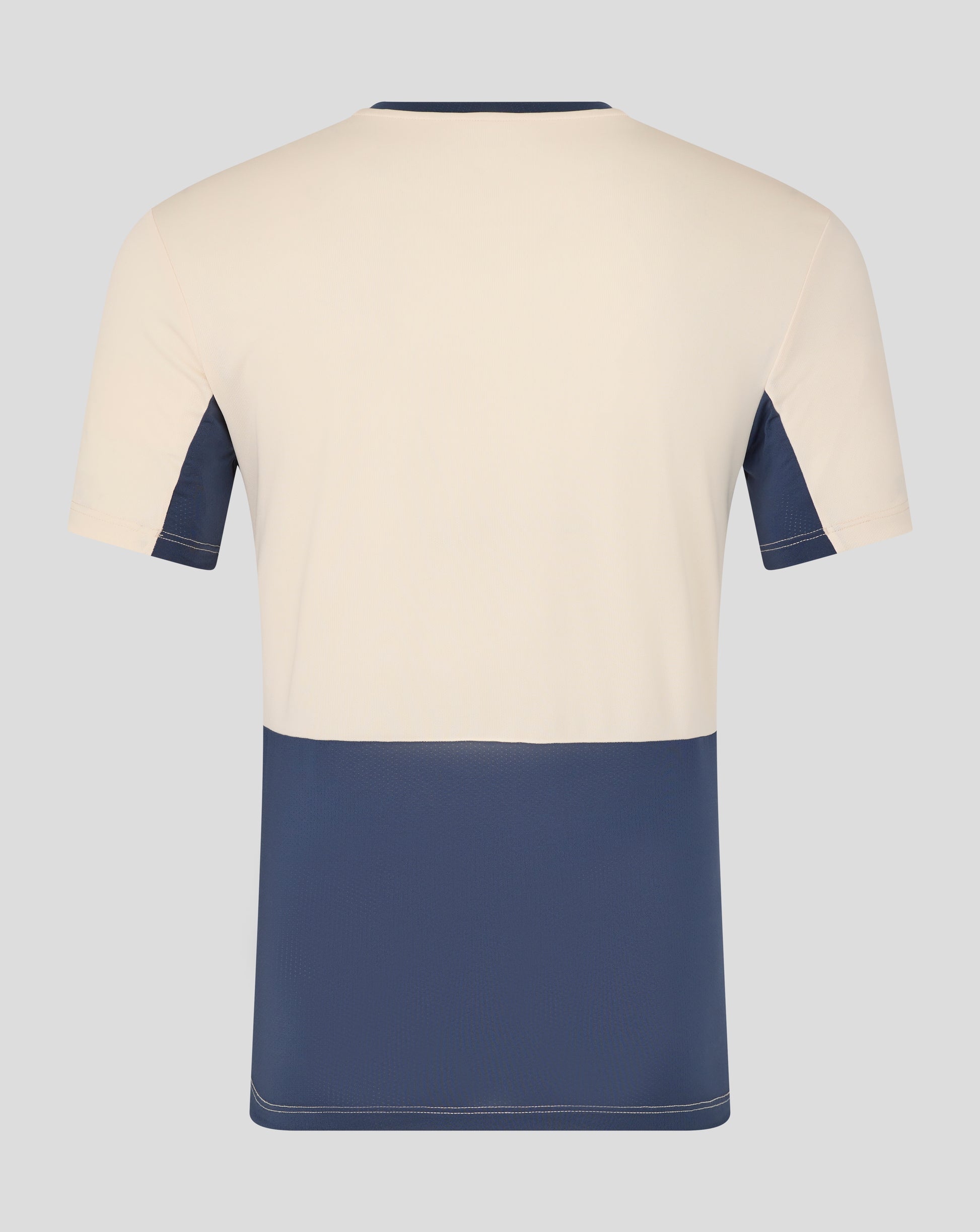 Back view of cream West Ham Pro Training Short Sleeve Shirt with navy panels and contrasting hem