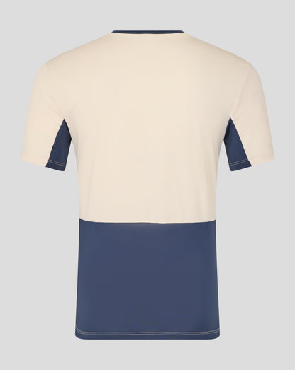 Back view of cream West Ham Pro Training Short Sleeve Shirt with navy panels and contrasting hem