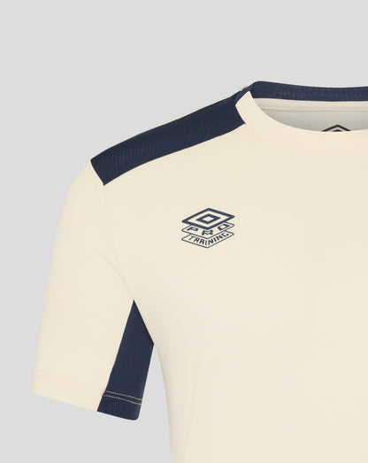 Cream training shirt with navy shoulder panels and West Ham crest