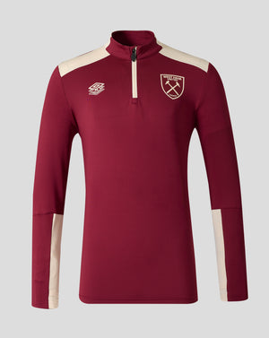 West Ham United Pro Training Midlayer top in Rhododendron with cream shoulder panels and chest crest.
