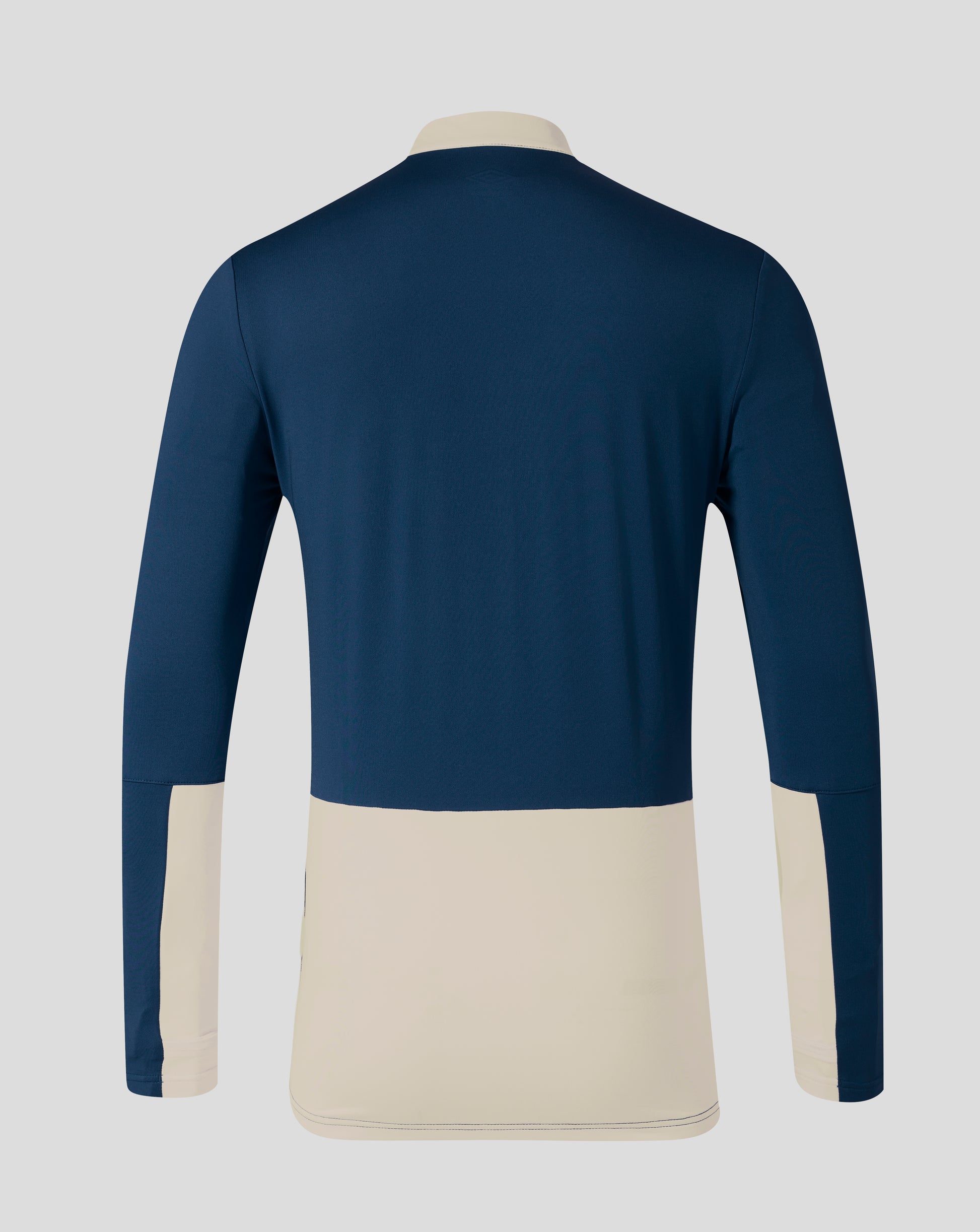 Back view of navy West Ham Pro Training Midlayer Top with beige shoulder panels