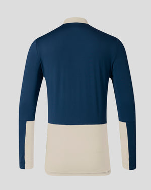 Back view of navy West Ham Pro Training Midlayer Top with beige shoulder panels