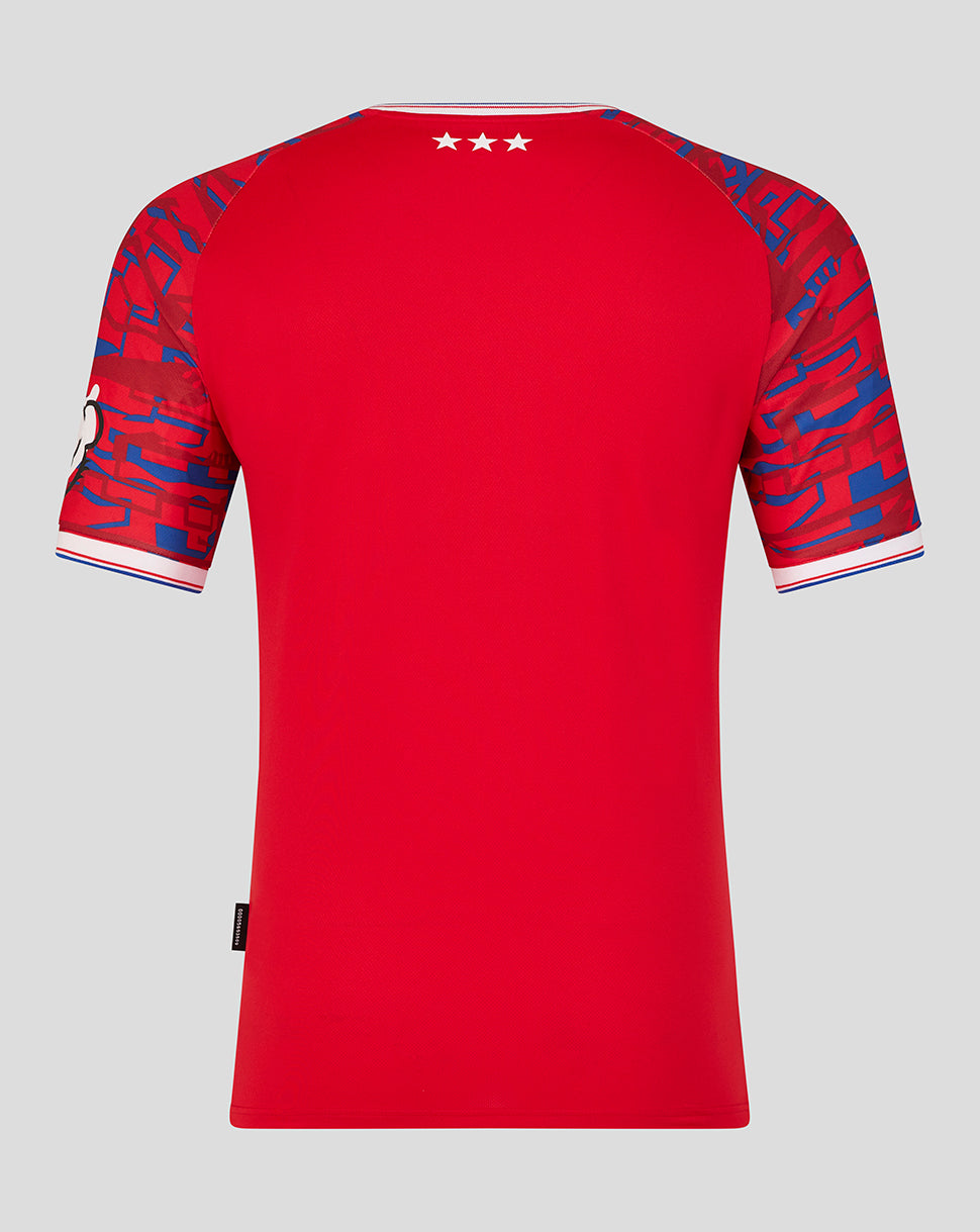 Ipswich Town 25/26 away shirt back view with four white neck stars and red torso