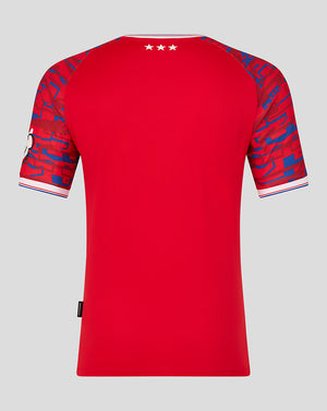 Ipswich Town 25/26 away shirt back view with four white neck stars and red torso