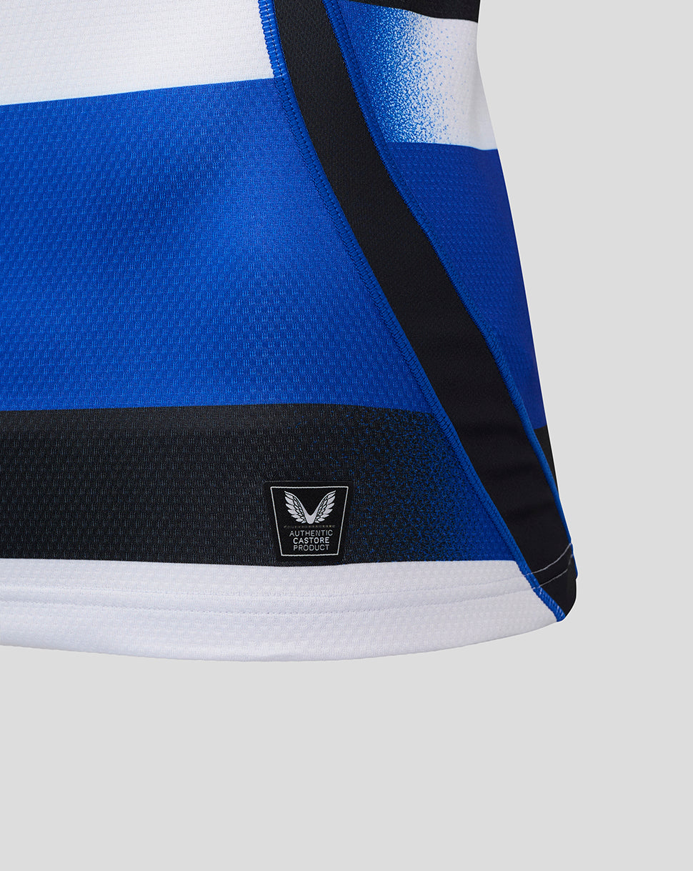 Hem of Bath Rugby Pro Shirt with small square badge at the bottom edge.
