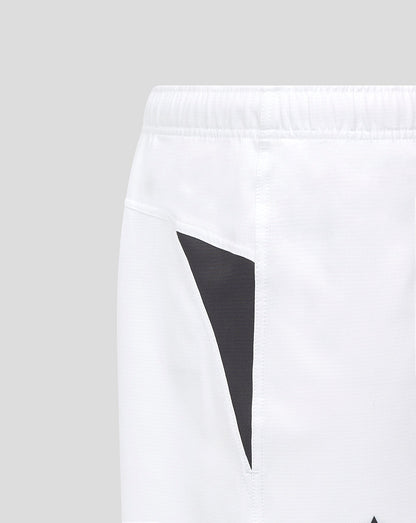 White Bath Rugby Away Pro Shorts with a black side panel and an elastic waistband
