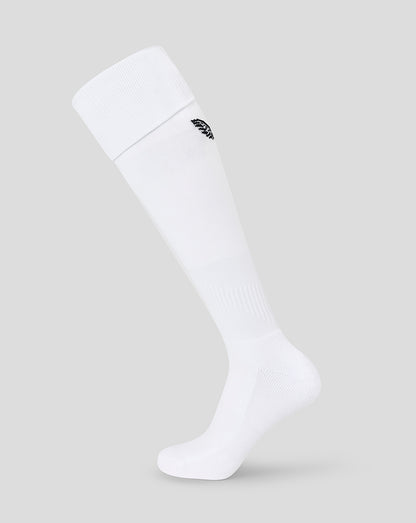 White Bath Rugby Junior Away Sock on display with a small black logo near the top