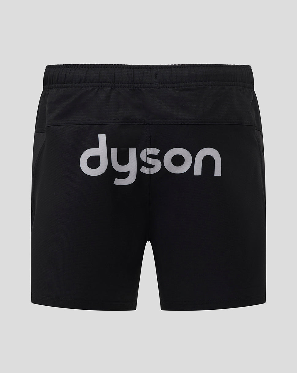 Back view of black Bath Rugby European Pro Shorts with large Dyson branding.
