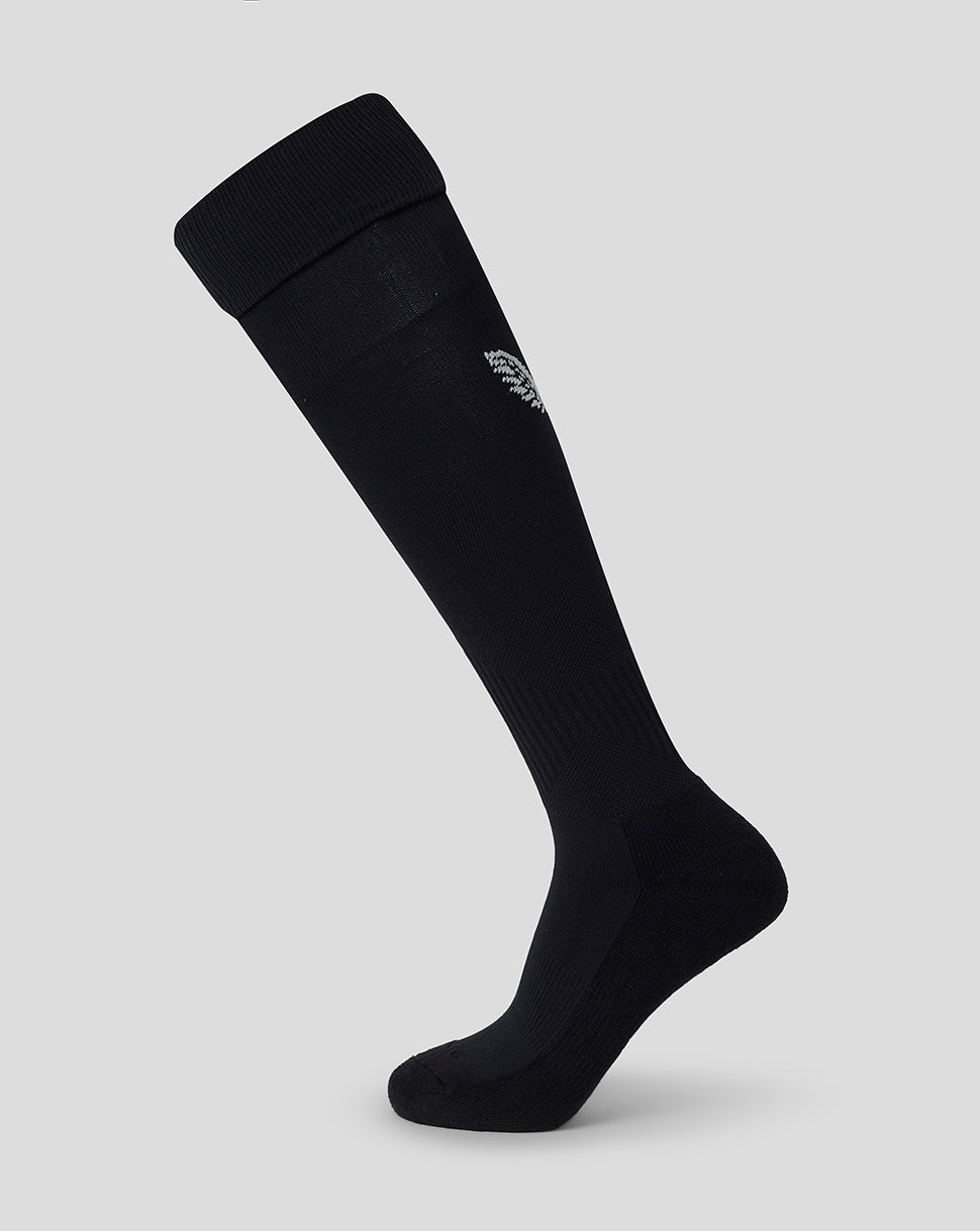 Black Bath Rugby junior sock with ribbed cuff and small logo on leg