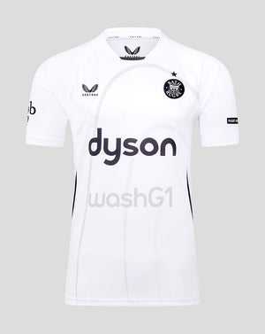 White Bath Rugby Away Replica Shirt with Bath Rugby crest on the chest and a large Dyson sponsor across the front