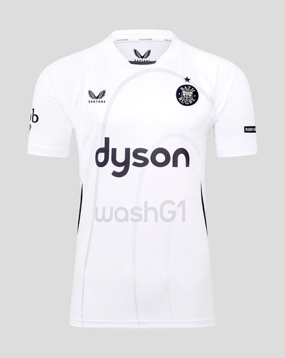 White Bath Rugby Away Replica Shirt with Bath Rugby crest on the chest and a large Dyson sponsor across the front