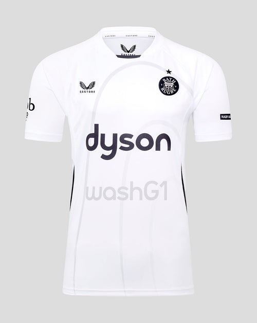 White Bath Rugby Away Replica Shirt with Bath Rugby crest on the chest and a large Dyson sponsor across the front