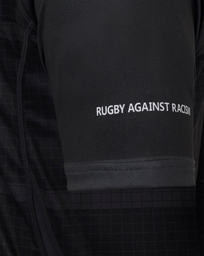 Black Bath Rugby replica shirt sleeve with Rugby Against Racism slogan