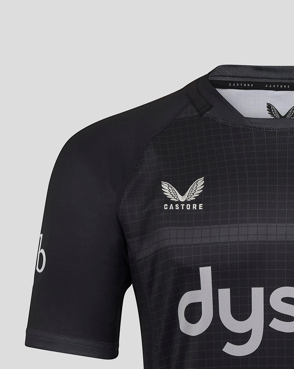 Bath Rugby European replica shirt chest close up with grid pattern and Castore logo