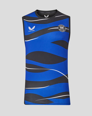 Bath Rugby sleeveless graphic tee in blue and black with chest crest and white accents