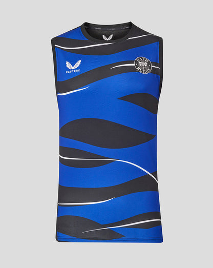 Bath Rugby sleeveless graphic tee in blue and black with chest crest and white accents