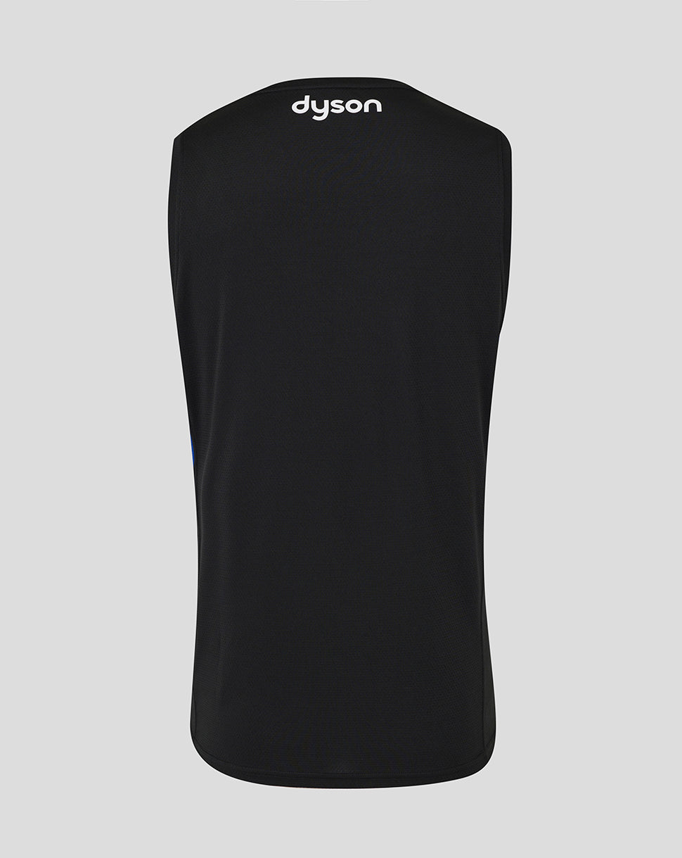 Back view of Bath Rugby training sleeveless tee showing Dyson branding at the neckline