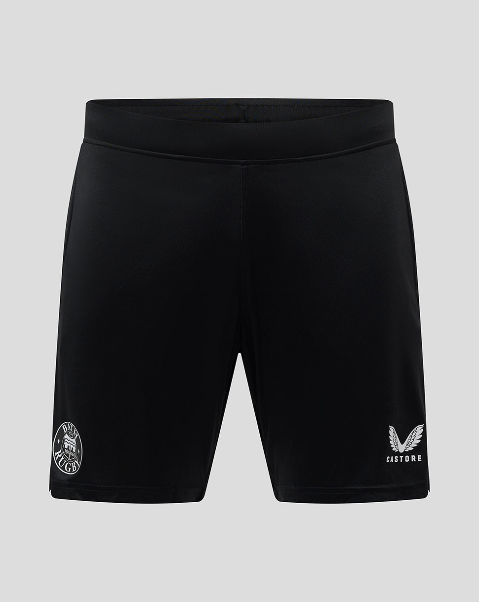 Black Bath Rugby training knit shorts with team crest on the left leg and Castore logo on the right.