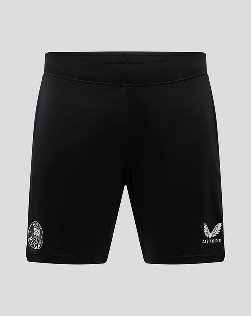 Black Bath Rugby training knit shorts with team crest on the left leg and Castore logo on the right.