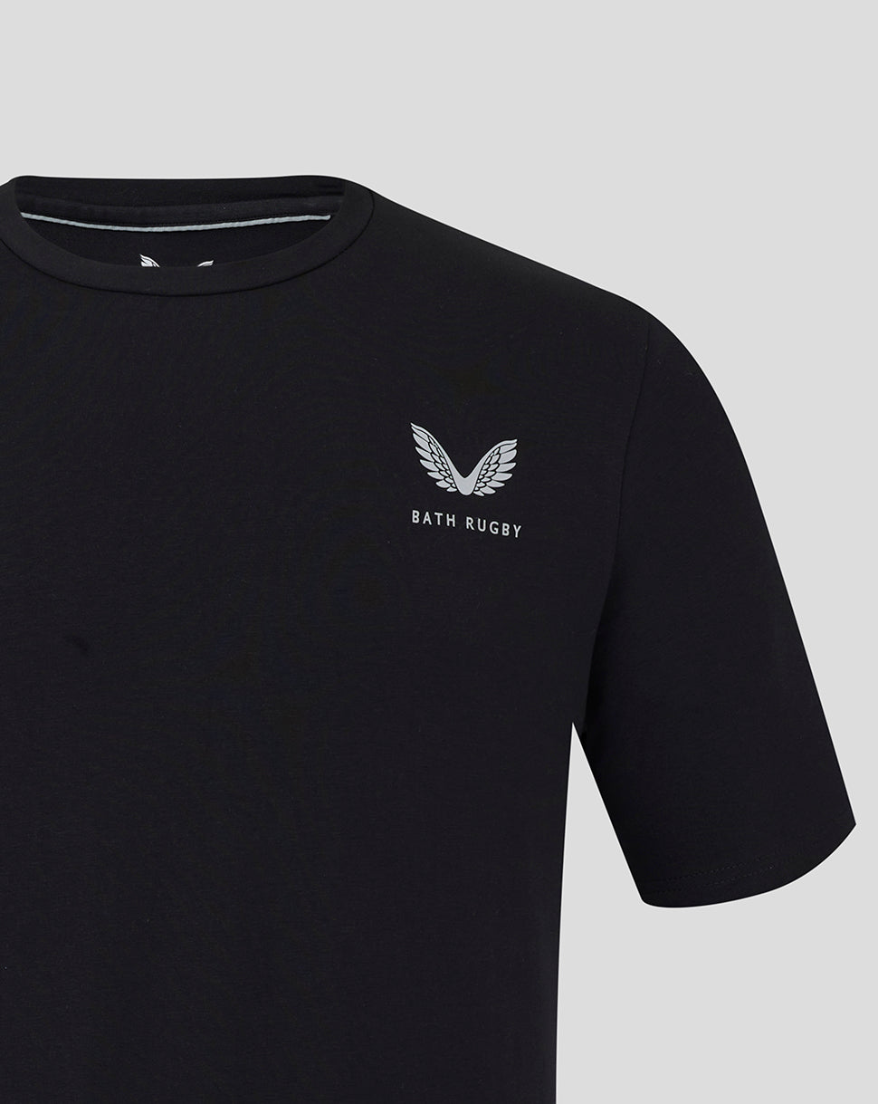 Black Bath Rugby short sleeve tee with white winged Bath Rugby logo on chest.