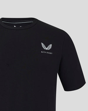 Black Bath Rugby short sleeve tee with white winged Bath Rugby logo on chest.