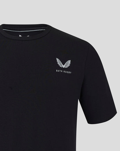 Black Bath Rugby short sleeve tee with white winged Bath Rugby logo on chest.