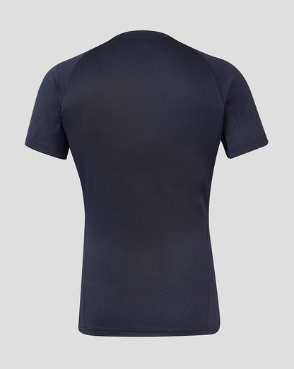 Back view of England Rugby men's contact short sleeve jersey in dark navy with a smooth, textured fabric