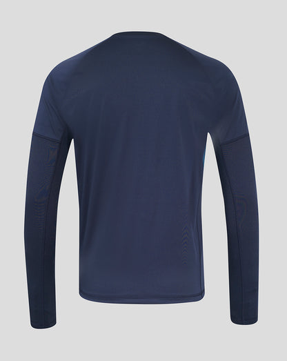 Back view of navy England Rugby drill top with panelled sleeves and clean silhouette.